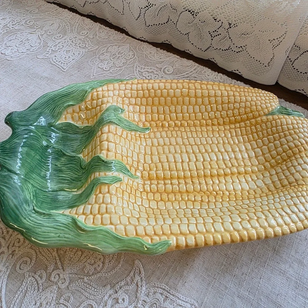 Bella Casa by GANZ Corn Serving Platter, Salt Pepper Set Yellow Green Ceramic 3D